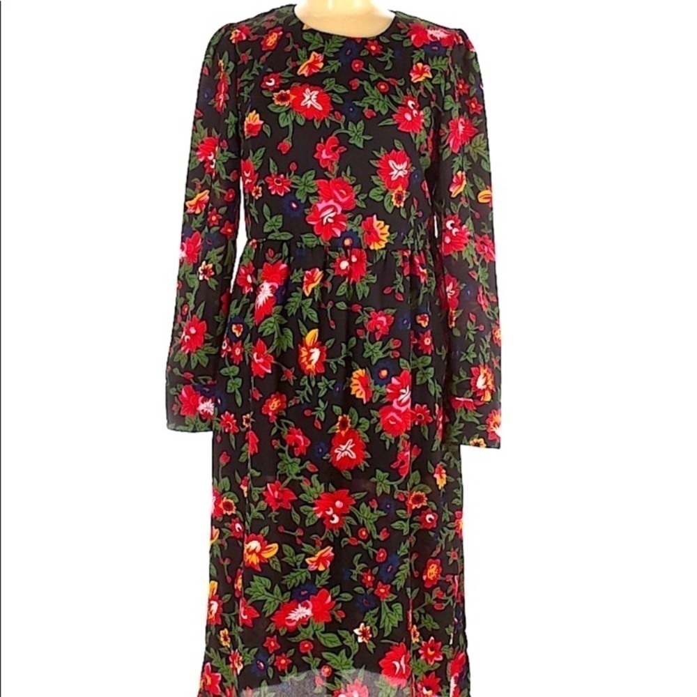 W118 By Walter Baker Floral Midi Dress Size 4 Black Red Bohemian Elegant